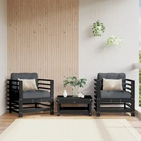 Garden armchairs, 2 units, solid black pine wood by , Modular outdoor sofas - Ref: Foro24-825629, Price: 128,24 €, Discount: %