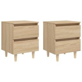 Mesitas de noche 2 uds patas de madera roble Sonoma 40x35x50 cm de vidaXL, Mesitas de noche - Ref: Foro24-805858, Precio: 80,...