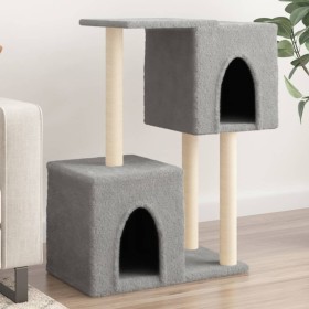 Rascador para gatos con postes de sisal gris claro 86 cm