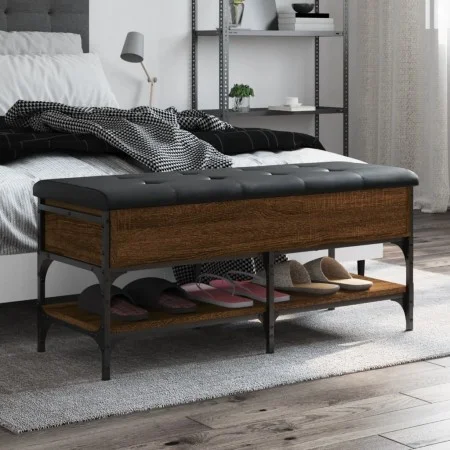 Engineered wood shoe bench in brown oak, 102x42x45 cm by , Benches for halls and storage - Ref: Foro24-835201, Price: 88,85 €...