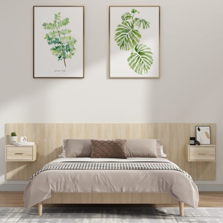 Cabecero de cama con mesitas madera contrachapada roble Sonoma