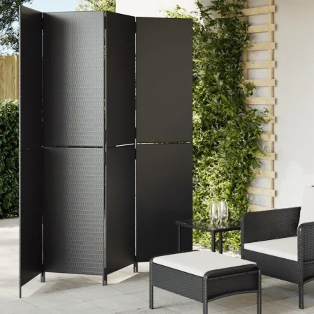 Biombo de 4 paneles ratán sintético negro de , Divisores de ambientes - Ref: Foro24-365360, Precio: 180,10 €, Descuento: %