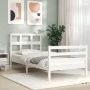 Single bed frame with white solid wood headboard by , Beds and slatted bases - Ref: Foro24-3194792, Price: 107,73 €, Discount: %