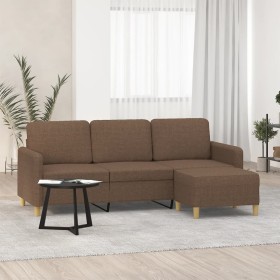 Sofá de 3 plazas con taburete de tela marrón 180 cm