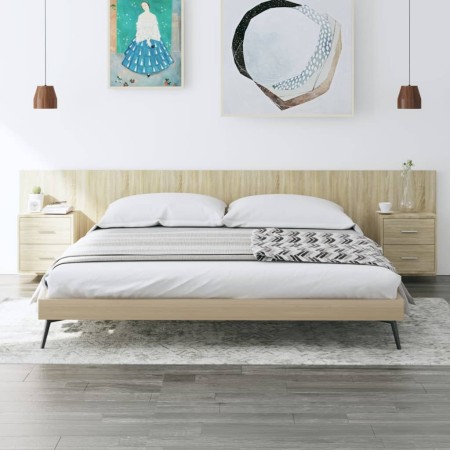 Cabecero de cama con mesitas madera contrachapada roble Sonoma
