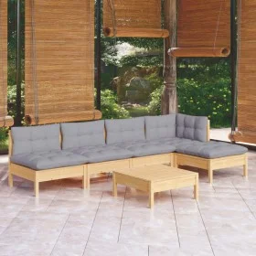 Garden furniture set 6 pieces and gray pine wood cushions by , Garden sets - Ref: Foro24-3096339, Price: 426,05 €, Discount: %