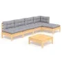 Garden furniture set 6 pieces and gray pine wood cushions by , Garden sets - Ref: Foro24-3096339, Price: 425,99 €, Discount: %