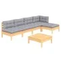 Garden furniture set 6 pieces and gray pine wood cushions by , Garden sets - Ref: Foro24-3096339, Price: 425,99 €, Discount: %