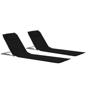 Folding beach mat 2 units steel and black fabric by vidaXL, Loungers - Ref: Foro24-44328, Price: 43,61 €, Discount: %