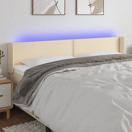 Cream fabric headboard with LED 163x16x78/88 cm by , Headboards and footboards - Ref: Foro24-3123107, Price: 68,55 €, Discoun...