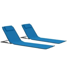 Folding beach mats 2 units steel and blue fabric by vidaXL, Loungers - Ref: Foro24-44327, Price: 52,31 €, Discount: %
