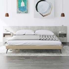 Cabecero de cama con mesitas madera contrachapada gris hormigón