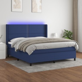 Box spring bed mattress and LED lights blue fabric 160x200 cm by , Beds and slatted bases - Ref: Foro24-3138251, Price: 534,4...