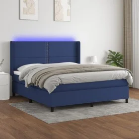Box spring bed mattress and LED lights blue fabric 160x200 cm by , Beds and slatted bases - Ref: Foro24-3138251, Price: 529,3...