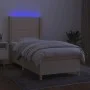 Box spring bed mattress and LED lights cream fabric 80x200 cm by , Beds and slatted bases - Ref: Foro24-3138754, Price: 337,9...