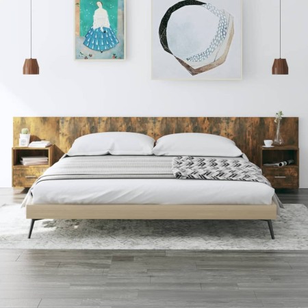 Cabecero de cama con mesitas madera contrachapada roble ahumado
