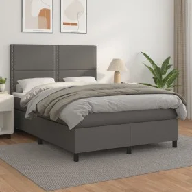 Box spring bed with gray synthetic leather mattress 140x200 cm by , Beds and slatted bases - Ref: Foro24-3142789, Price: 489,...