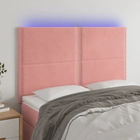 Pink velvet headboard with LED lights 144x5x118/128 cm by , Headboards and footboards - Ref: Foro24-3122337, Price: 111,91 €,...
