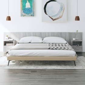 Cabecero de cama y mesitas madera contrachapada gris Sonoma