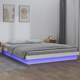 Estructura de cama con LED madera maciza blanca 140x200 cm de , Camas y somieres - Ref: Foro24-819973, Precio: 168,43 €, Desc...