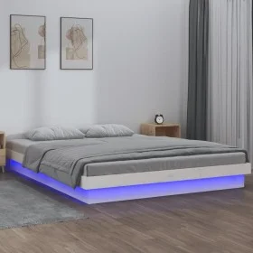 Bed frame with LEDs white solid wood 150x200 cm by , Beds and slatted bases - Ref: Foro24-819978, Price: 175,46 €, Discount: %