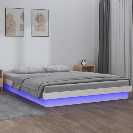 Bettgestell mit LEDs aus weißem Massivholz 150x200 cm von , Betten und Lattenroste - Ref: Foro24-819978, Preis: 177,64 €, Rab...