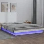 Bed frame with LEDs white solid wood 150x200 cm by , Beds and slatted bases - Ref: Foro24-819978, Price: 175,46 €, Discount: %
