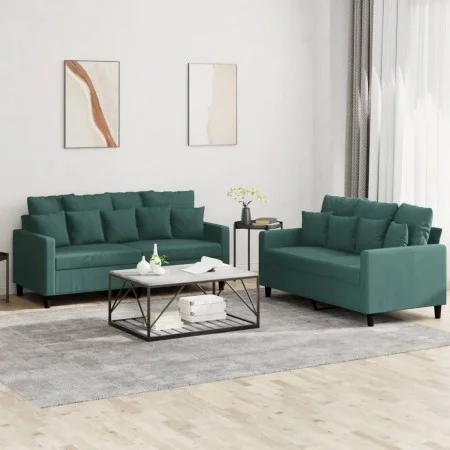 Dark green velvet 2-piece sofa set with cushions by , Sofas - Ref: Foro24-3201702, Price: 424,12 €, Discount: %