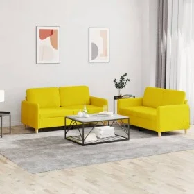 Sofa set with cushions 2 pieces light yellow fabric by , Sofas - Ref: Foro24-3202091, Price: 402,02 €, Discount: %