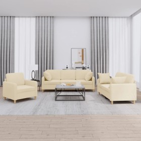 Sofa set with cushions 3 pieces cream fabric by , Sofas - Ref: Foro24-3202072, Price: 635,02 €, Discount: %