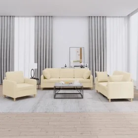 Sofa set with cushions 3 pieces cream fabric by , Sofas - Ref: Foro24-3202072, Price: 624,53 €, Discount: %