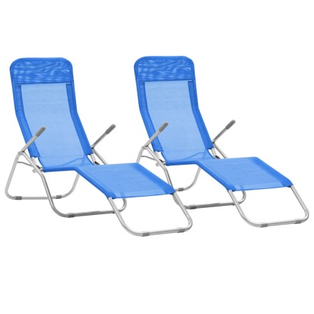 Tumbonas plegables 2 unidades textilene azul de vidaXL, Tumbonas - Ref: Foro24-44337, Precio: 151,75 €, Descuento: %