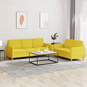 Sofa set with cushions 2 pieces light yellow fabric by , Sofas - Ref: Foro24-3202123, Price: 455,21 €, Discount: %