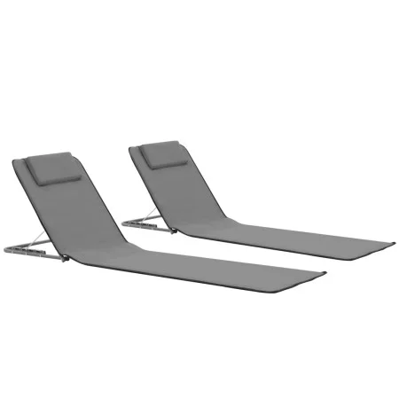 Folding beach mat 2 units steel and gray fabric by vidaXL, Loungers - Ref: Foro24-44330, Price: 54,67 €, Discount: %