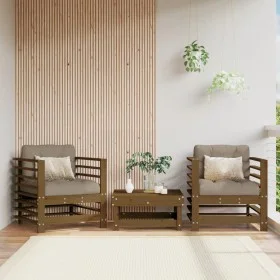Garden armchairs 2 units solid honey brown pine wood by , Modular outdoor sofas - Ref: Foro24-825628, Price: 173,19 €, Discou...