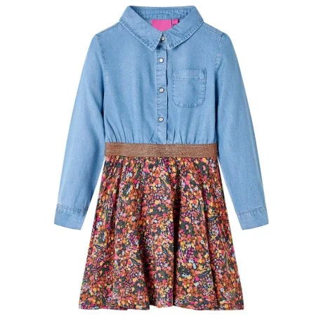 Langärmliges Kinderkleid in Marineblau und Jeansstoff 128 von , Kinderkleider - Ref: Foro24-14122, Preis: 17,29 €, Rabatt: %
