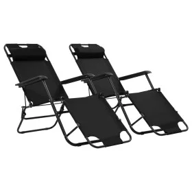 Klappbare Sonnenliegen mit Fußstütze 2 Einheiten aus schwarzem Stahl von vidaXL, Liegen - Ref: Foro24-44343, Preis: 109,25 €,...