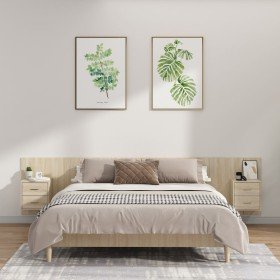 Cabecero de cama con mesitas madera contrachapada roble Sonoma