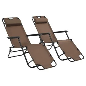 Folding sun loungers with footrest 2 units brown steel by vidaXL, Loungers - Ref: Foro24-44346, Price: 105,25 €, Discount: %