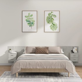 Cabecero de cama y mesitas madera contrachapada gris hormigón