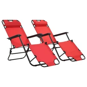 Klappbare Sonnenliegen mit Fußstütze, 2 Einheiten, roter Stahl von vidaXL, Liegen - Ref: Foro24-44344, Preis: 107,84 €, Rabat...