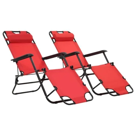 Tumbonas plegables con reposapiés 2 unidades acero rojo de vidaXL, Tumbonas - Ref: Foro24-44344, Precio: 106,56 €, Descuento: %