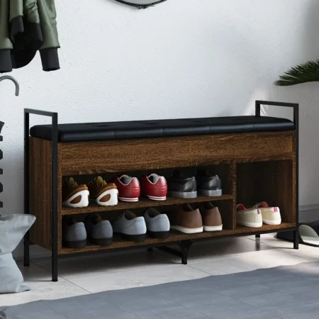 Brown oak engineered wood shoe bench 105.5x32x57.5 cm by , Benches for halls and storage - Ref: Foro24-835216, Price: 85,60 €...