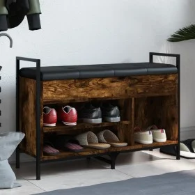 Engineered wood shoe bench smoked oak 85.5x32x57.5 cm by , Benches for halls and storage - Ref: Foro24-835209, Price: 70,49 €...