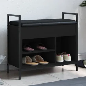 Black engineered wood shoe bench 65.5x32x57.5 cm by , Benches for halls and storage - Ref: Foro24-835202, Price: 75,76 €, Dis...