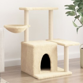 Rascador para gatos con postes de sisal color crema 83 cm