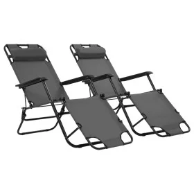 Folding sun loungers with footrest 2 units gray steel by vidaXL, Loungers - Ref: Foro24-44345, Price: 112,08 €, Discount: %