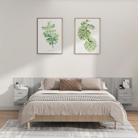 Cabecero de cama y mesitas madera contrachapada gris Sonoma