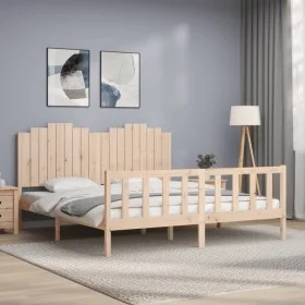 Bed frame with solid wood headboard 180x200 cm by , Beds and slatted bases - Ref: Foro24-3192311, Price: 182,82 €, Discount: %