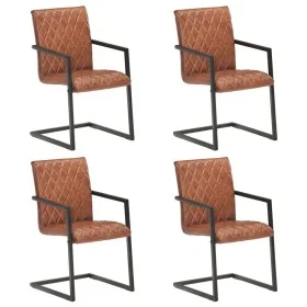 Sillas voladizas de comedor 4 unidades cuero auténtico marrón de , Sillas de comedor - Ref: Foro24-3057792, Precio: 571,76 €,...